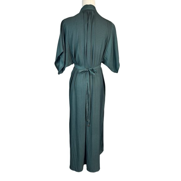 ZARA XS Green Midi Wrap Dress Tie Waist Puff Sleeves Polyester Fabric - Picture 9 of 15